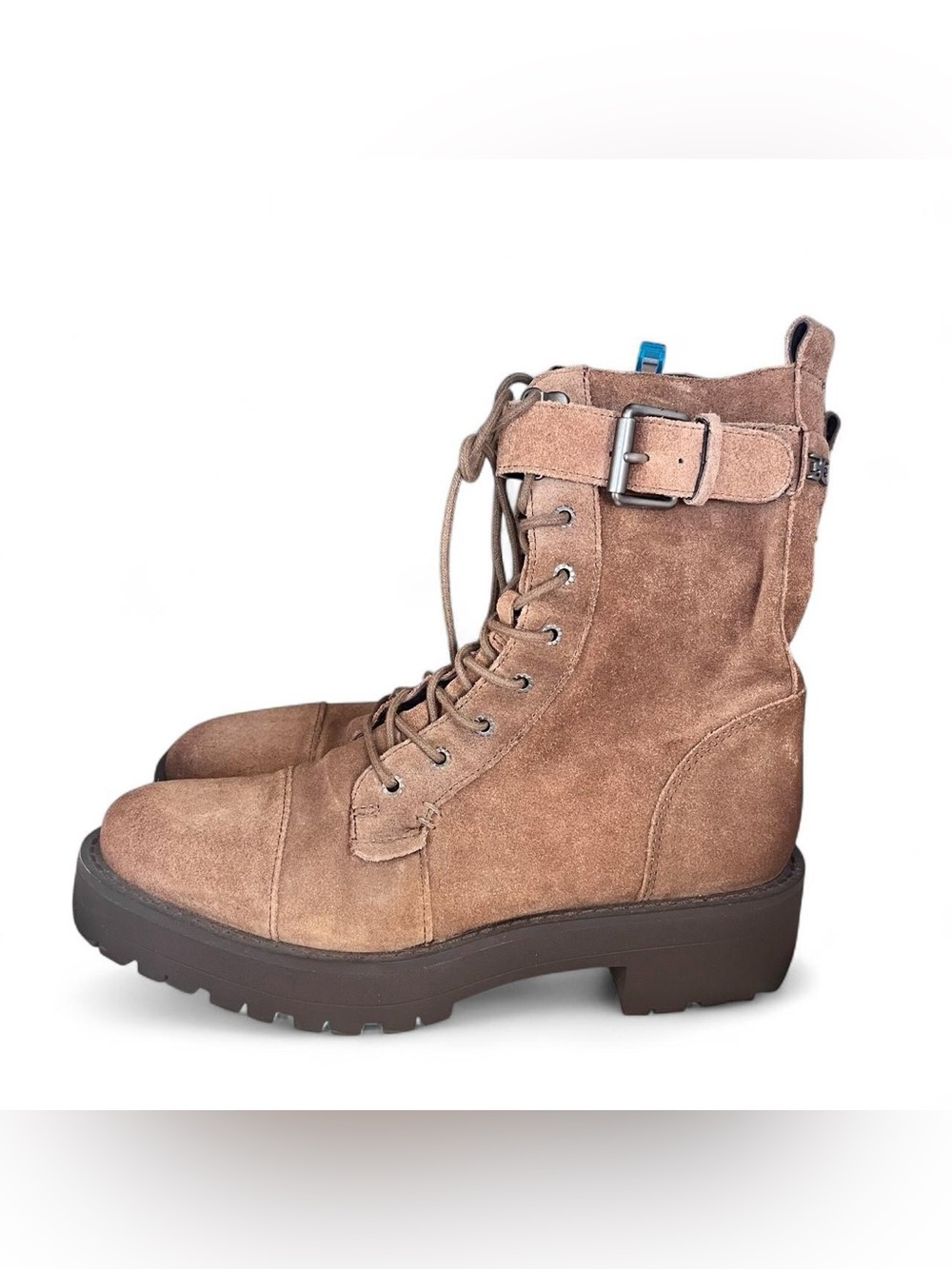 Tan Suede Lace-Up Combat Boots with Buckle Sam Edelman